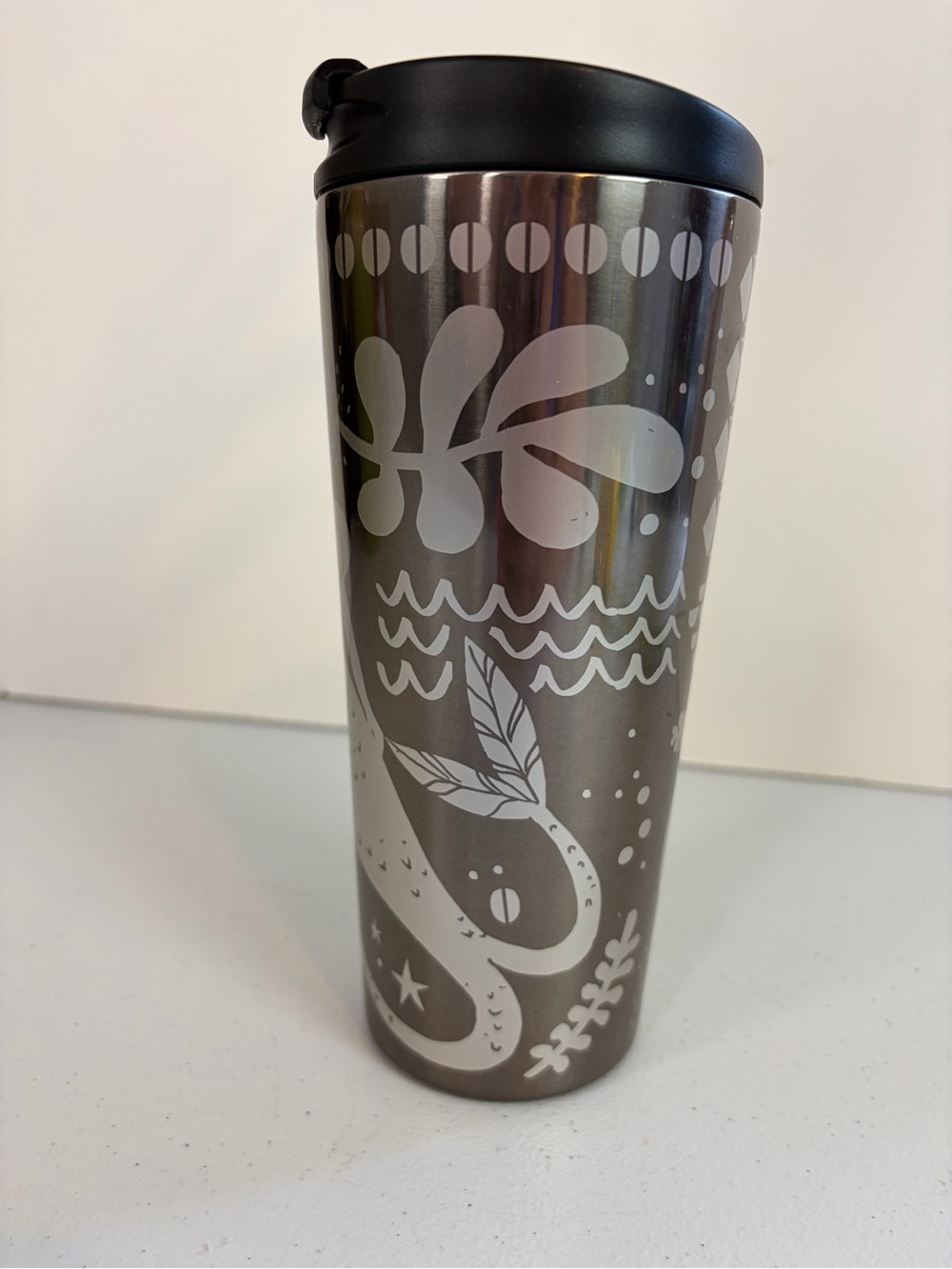 Starbucks Coffee Travel Mug Tumbler 16 oz  2017 Metallic on Black Siren Mermaid - Picture 3 of 8
